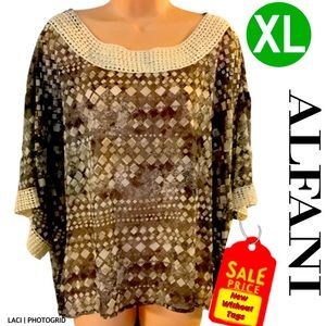 Geometric Crochet Scoop Neck Sheer Pullover Blouse Designer Alfani Dolman Sleeve